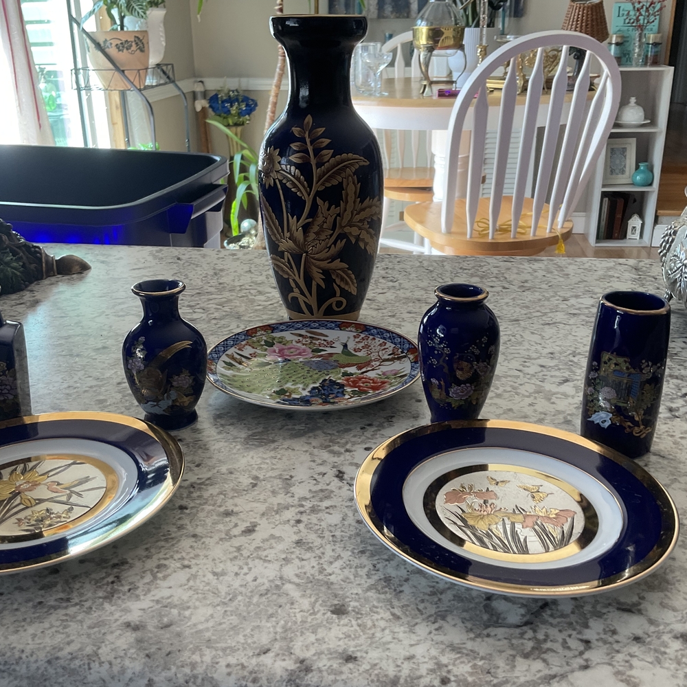 Authentic Japanese Chokin Art Cobalt Blue 24 Kt Gold Enlay - Picture 13 of 16